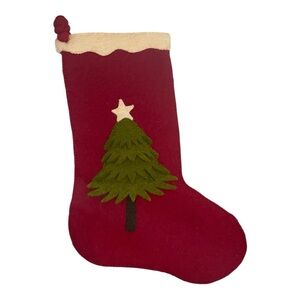 Hand Felted Wool Christmas Stocking - Green Tree on Red Arcadia Home